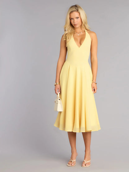 Blue midi formal dress, alternate view showing the skirt