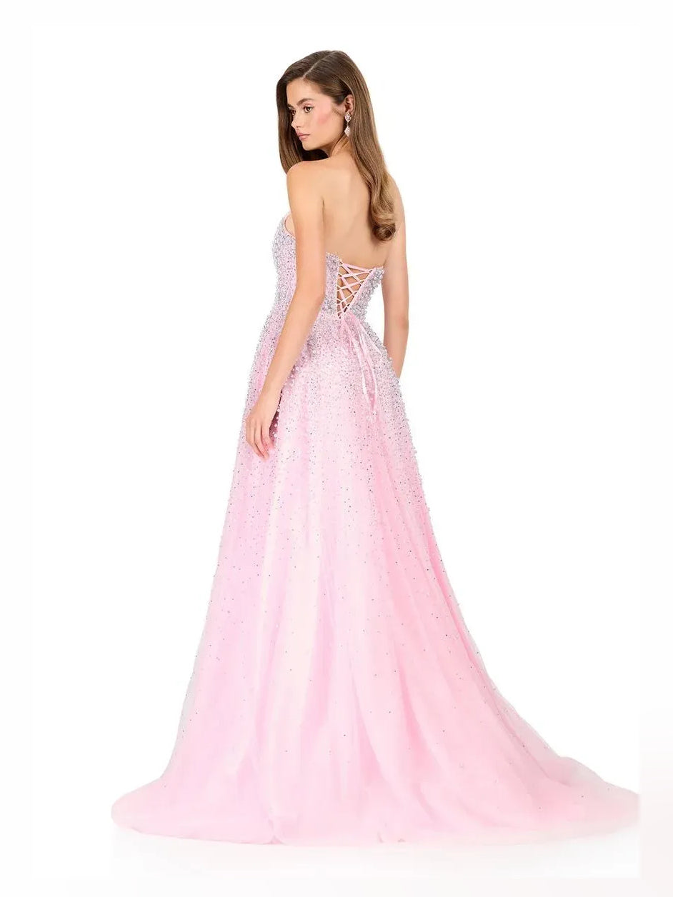 Black floor-length prom dress, alternate view showing the skirt and hem
