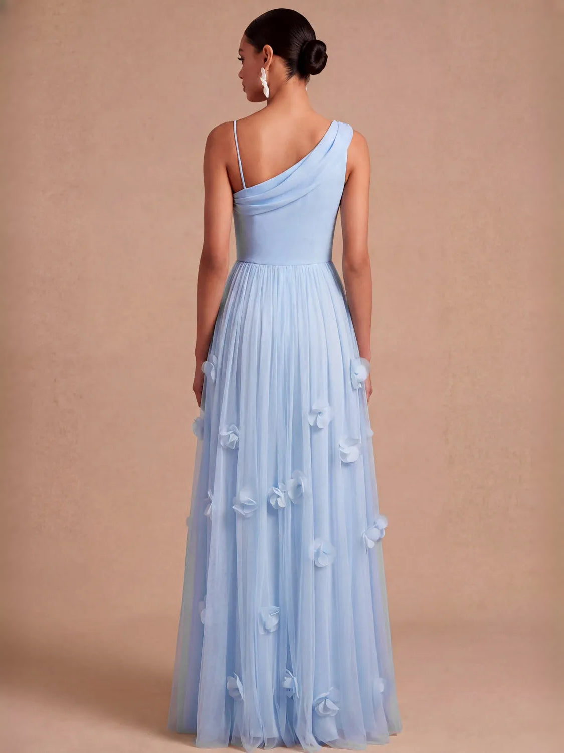 Light Blue maxi bridesmaid dress, alternate view showing the skirt and hem