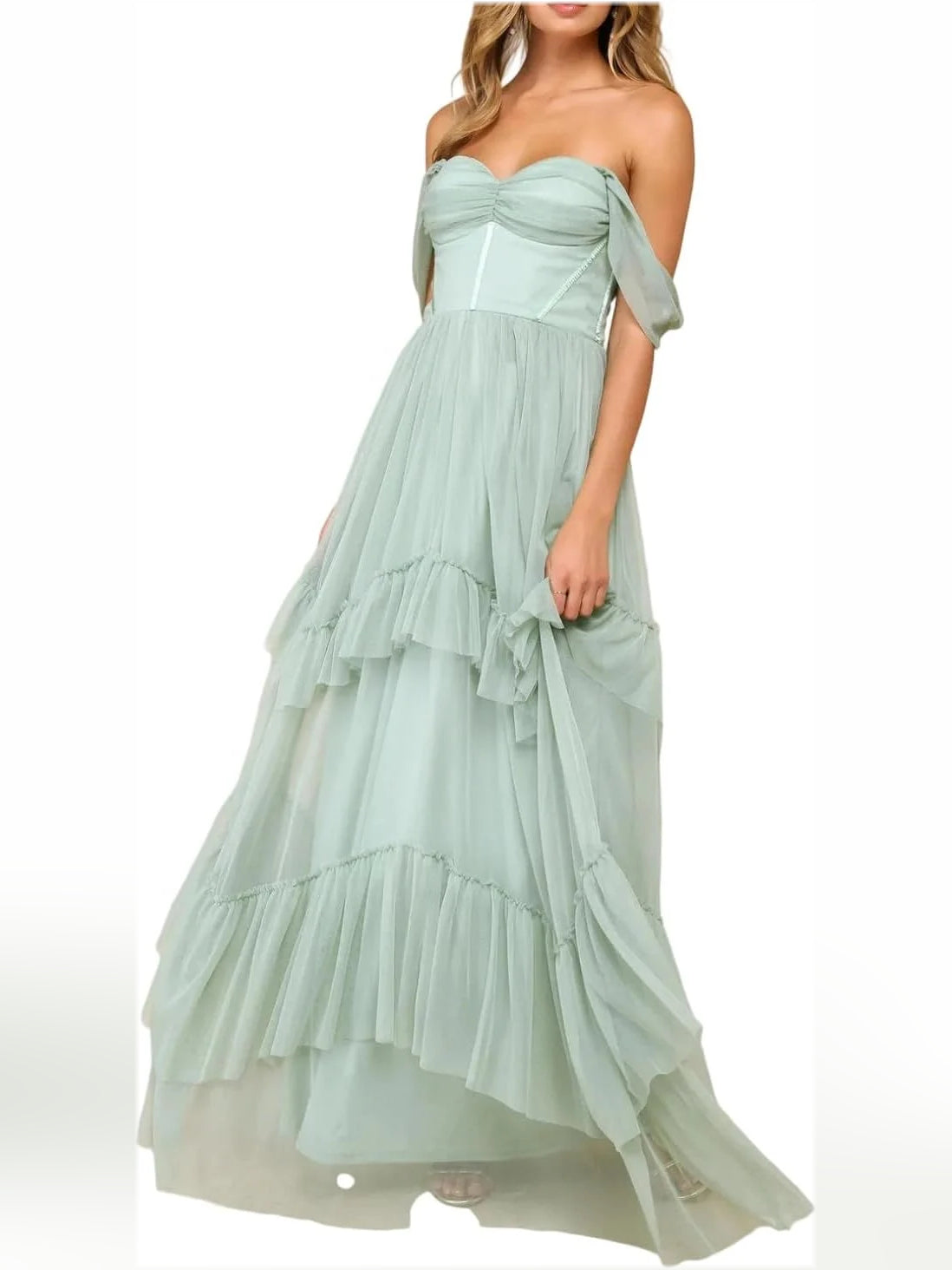 Mint Green floor-length bridesmaid dress, alternate view showing the skirt and hem