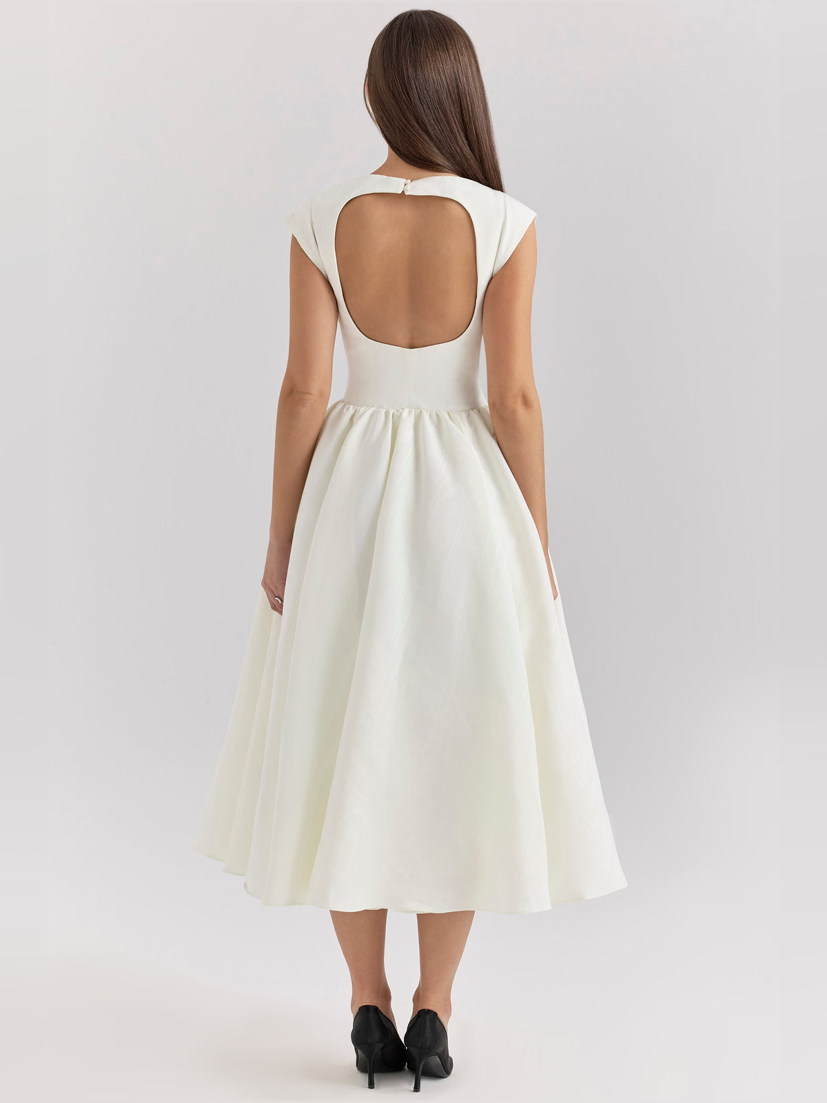 Ivory midi formal dress, alternate view showing the skirt