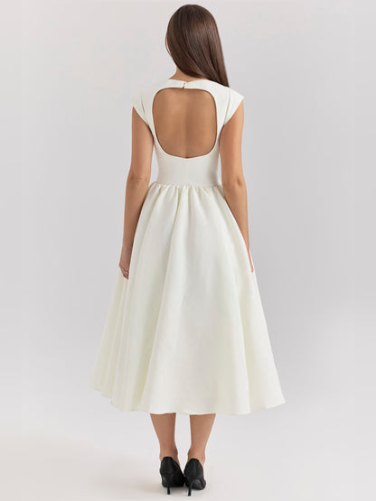 Ivory midi formal dress, alternate view showing the skirt