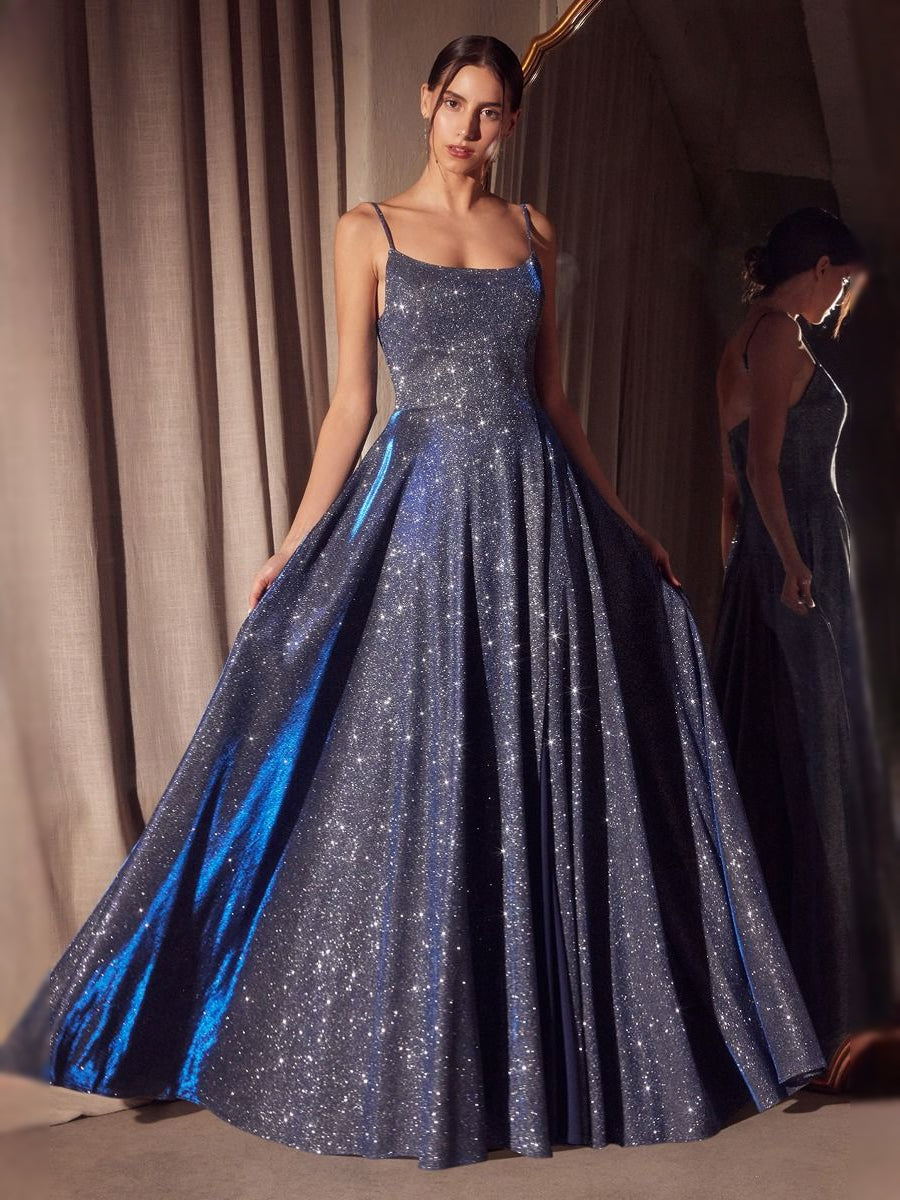 Navy Blue floor-length prom dress, alternate view showing the skirt and hem