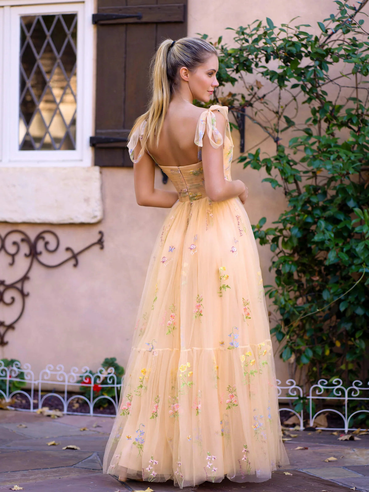 Light Blue maxi prom dress, alternate view showing the skirt and hem