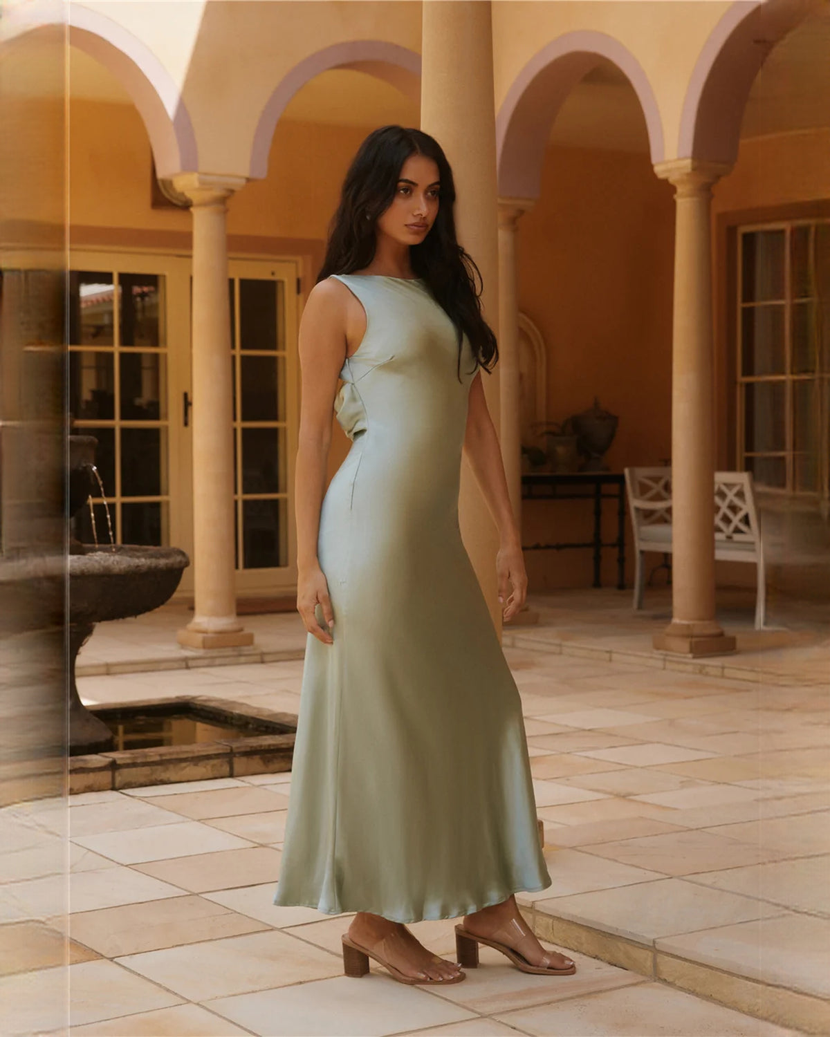 sleeveless satin a-line midi bridesmaid dress - image 5