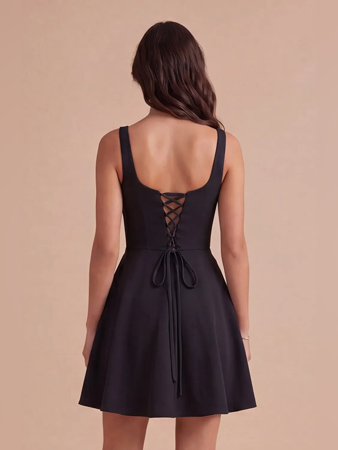 Blue mini homecoming dress, alternate view showing the skirt and hem