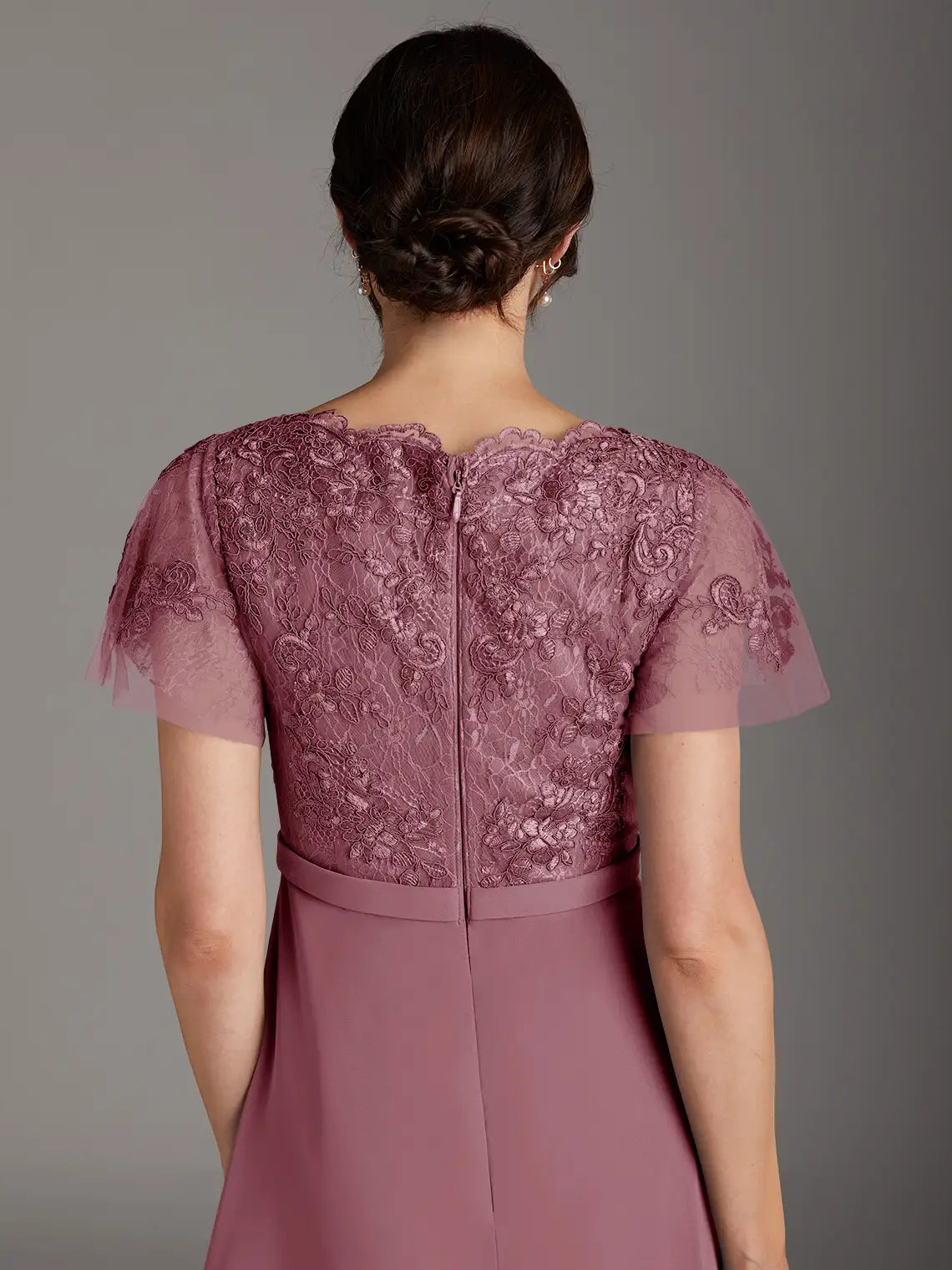 Dusty Pink floor-length mother of the bride dress, alternate view showing the skirt and hem
