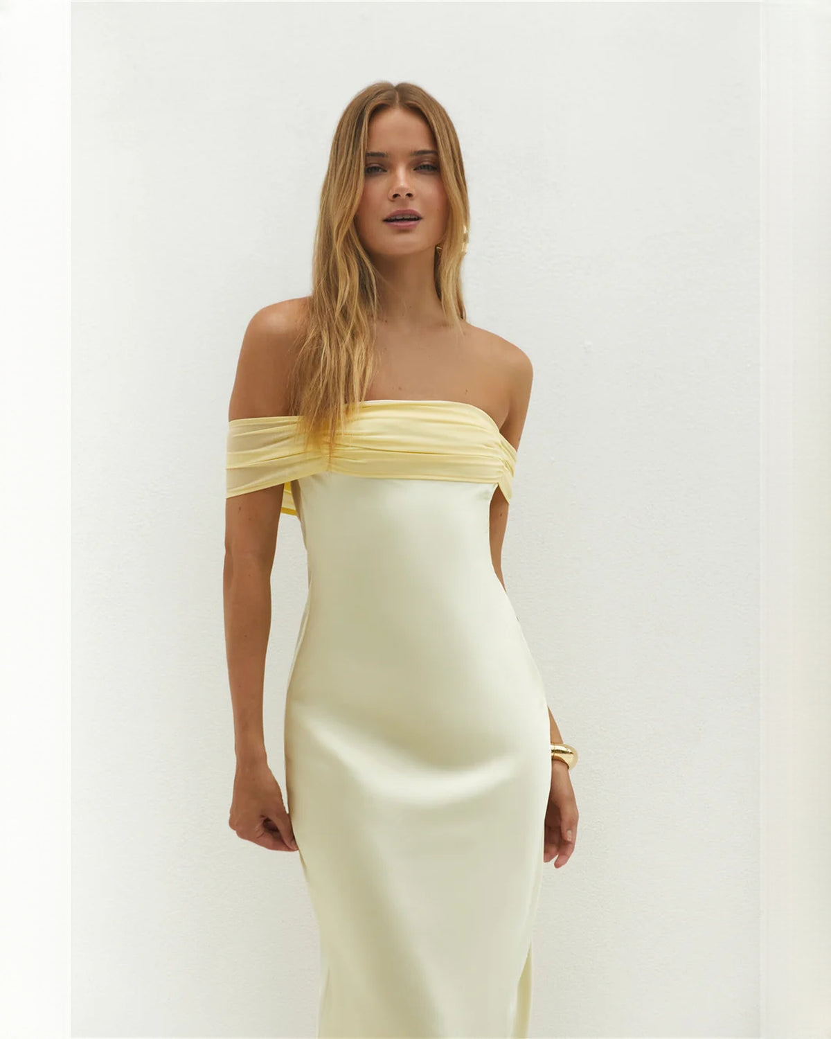 strapless satin a-line maxi bridesmaid dress - image 5