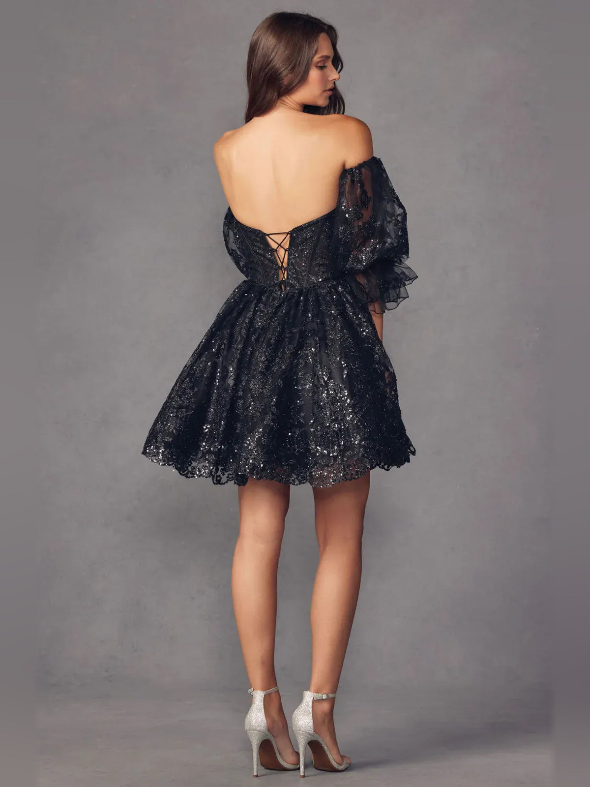 Ocean Blue short homecoming dress, alternate view showing the skirt and hem