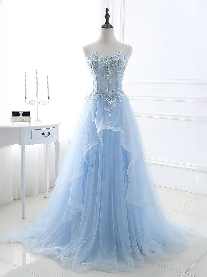 Sky Blue floor-length prom dress, alternate view showing the skirt and hem