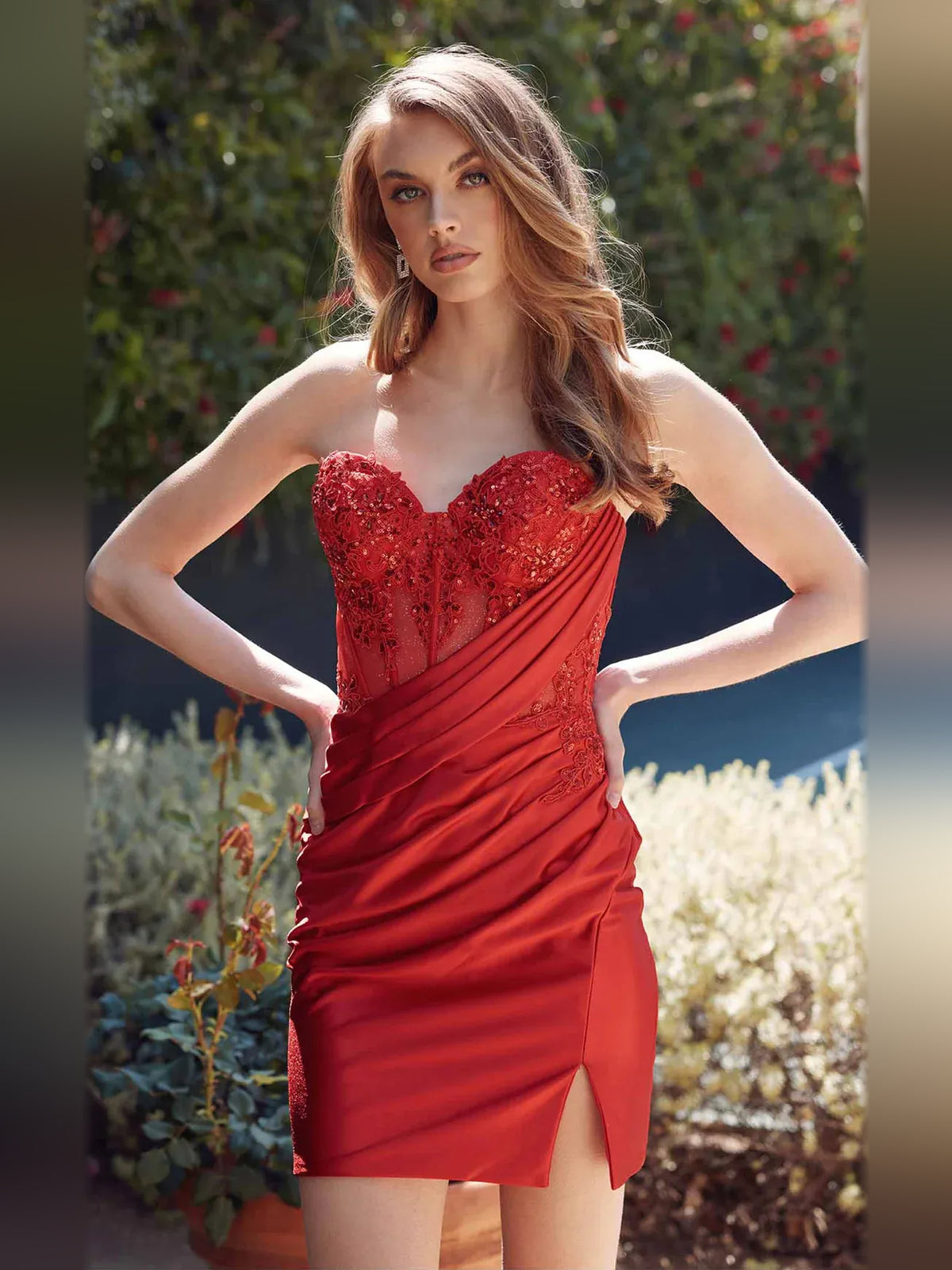 Black short homecoming dress, alternate view showing the skirt and hem