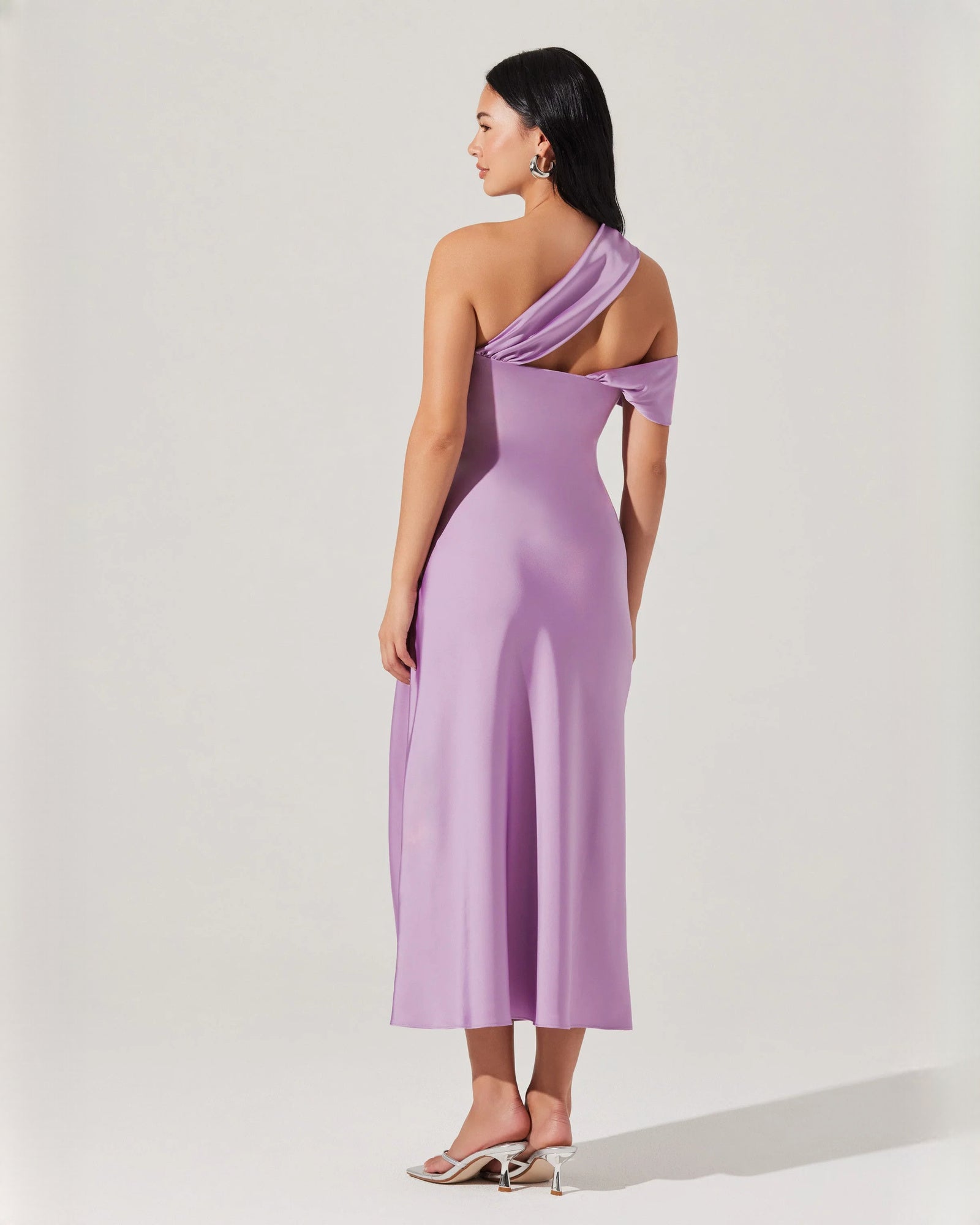 one-shoulder satin a-line midi bridesmaid dress - image 5