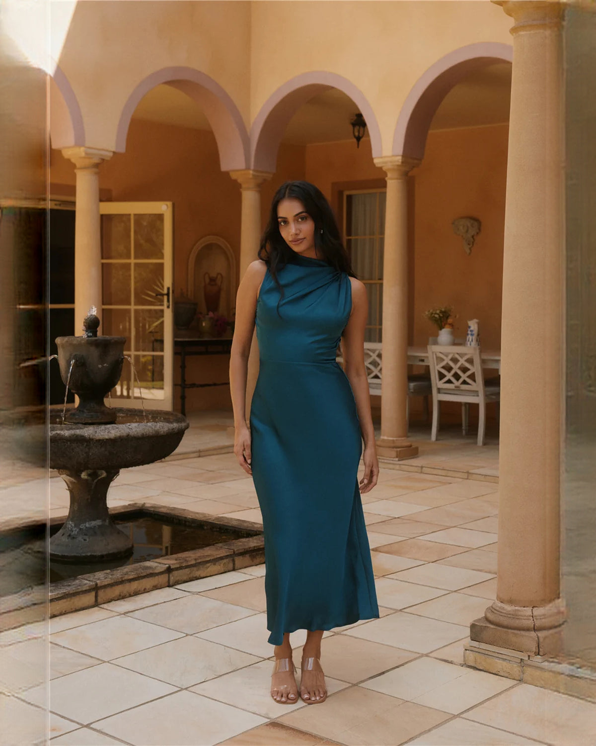 sleeveless satin a-line midi bridesmaid dress - image 5