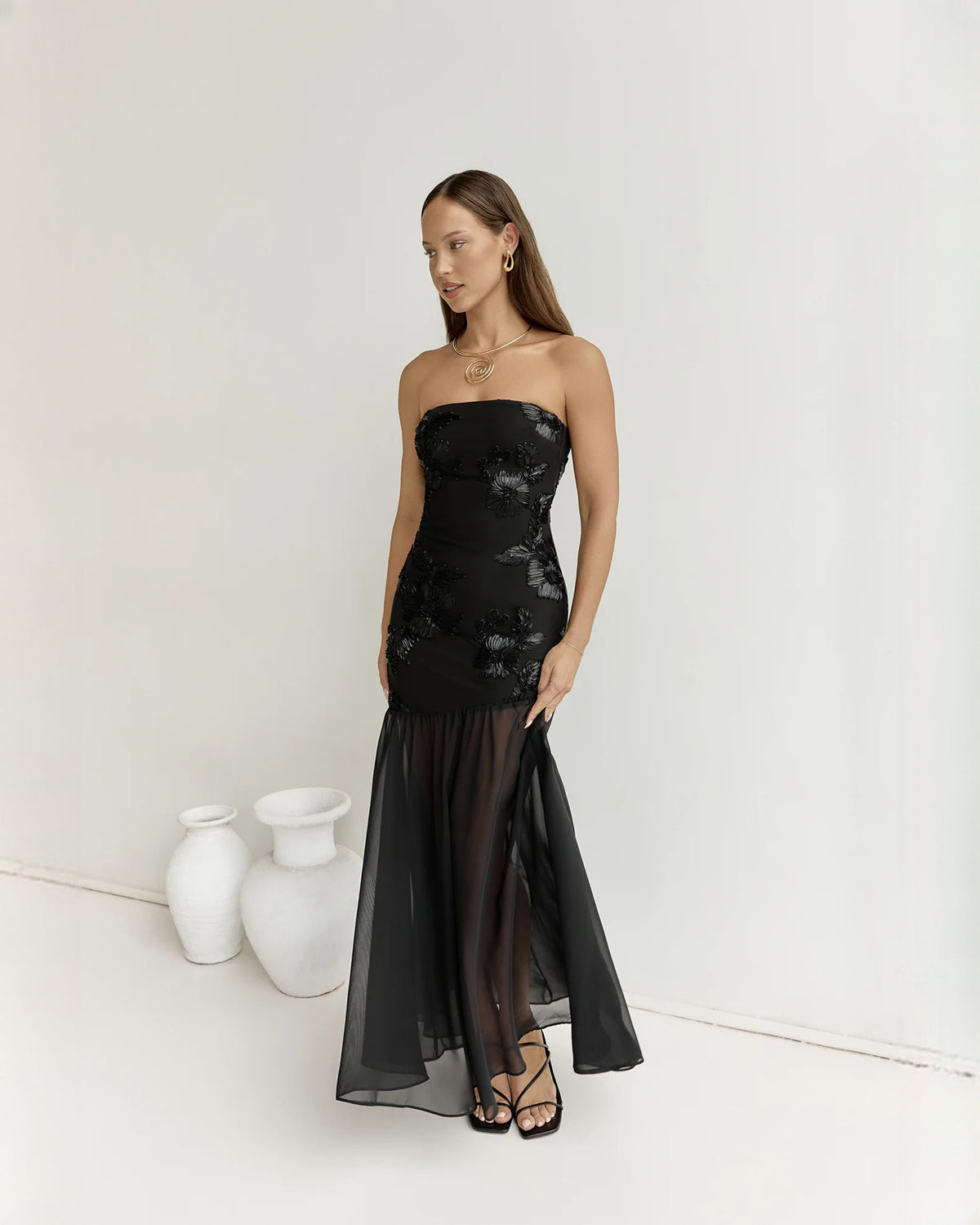 strapless mesh a-line maxi bridesmaid dress - image 5