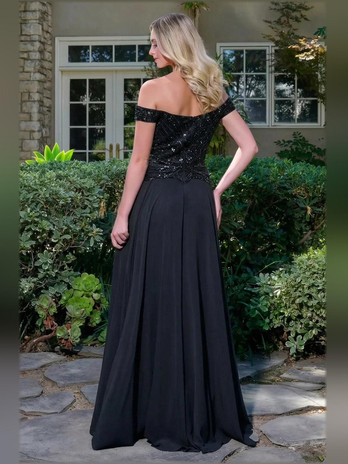 Dusty Blue a-line floor-length formal dress with beading, alternate view showing the skirt