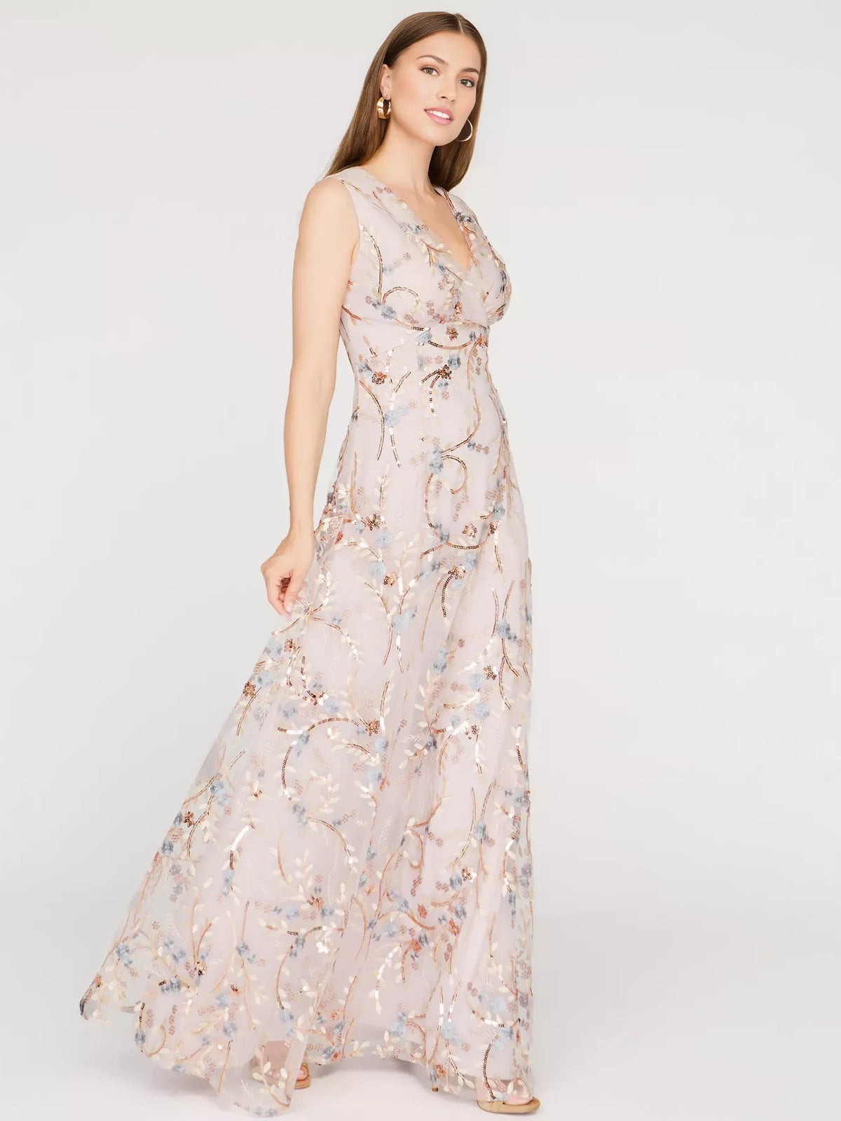 As Picture a-line floor-length formal dress with embroidery, alternate view showing the skirt