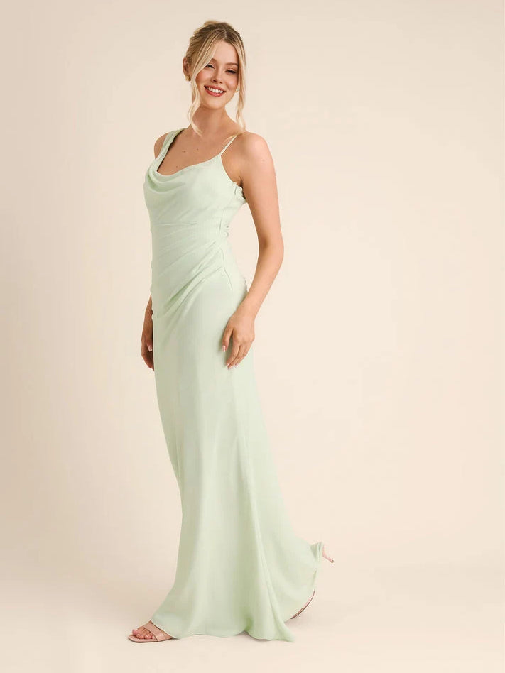 Mint Green floor-length bridesmaid dress, alternate view showing the skirt and hem
