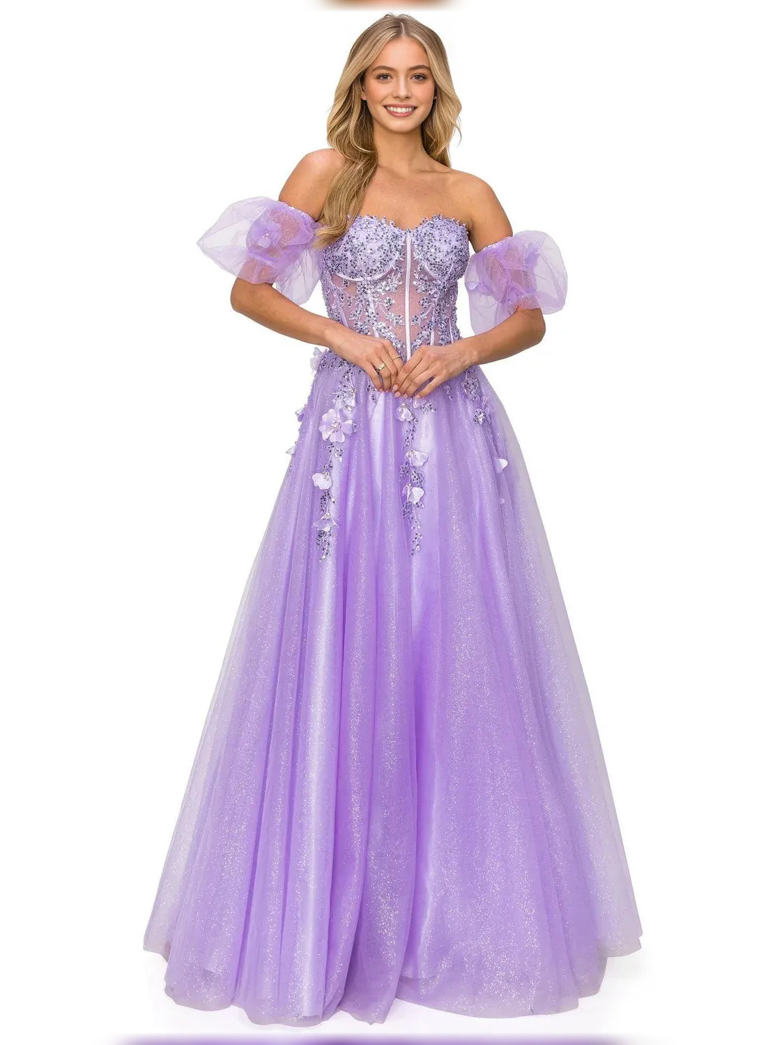 Blue a-line floor-length formal dress with floral print, alternate view showing the skirt
