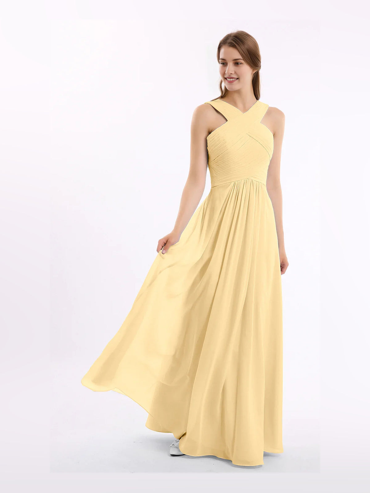 Ivory maxi bridesmaid dress, alternate view showing the skirt and hem