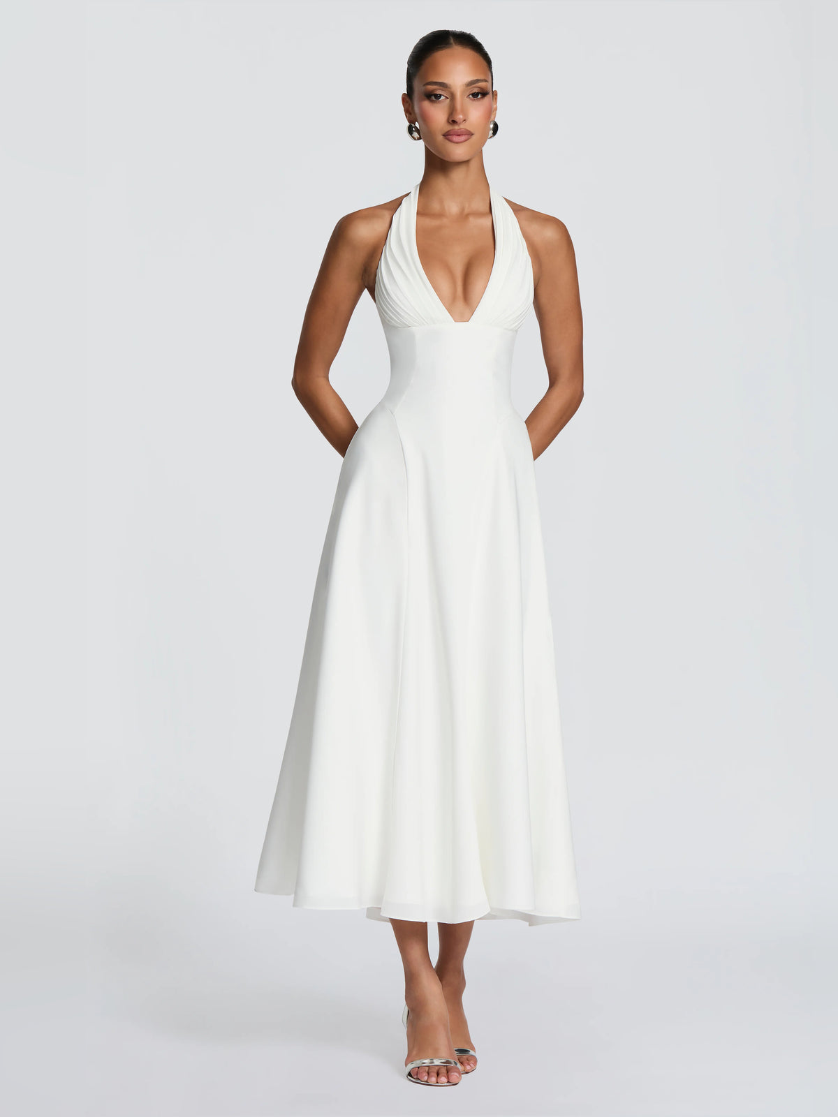 Ivory midi formal dress, alternate view showing the skirt