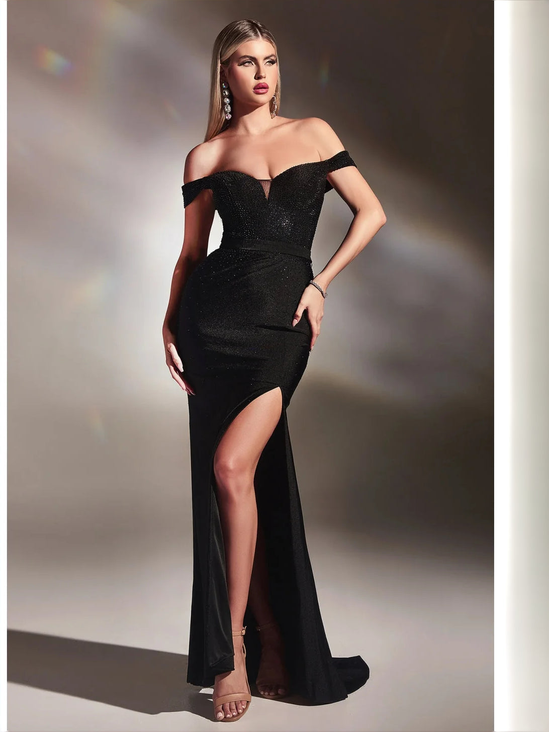 Black floor-length prom dress, alternate view showing the skirt and hem