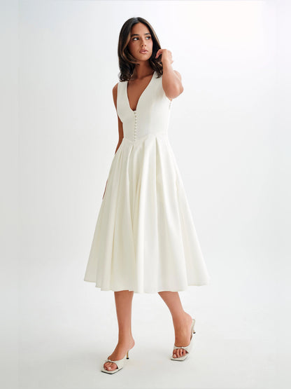 White midi formal dress, alternate view showing the skirt