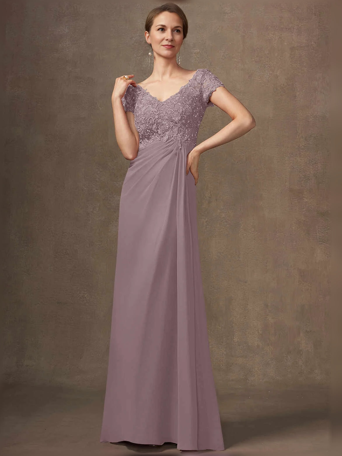 Dusk floor-length mother of the bride dress, alternate view showing the skirt and hem