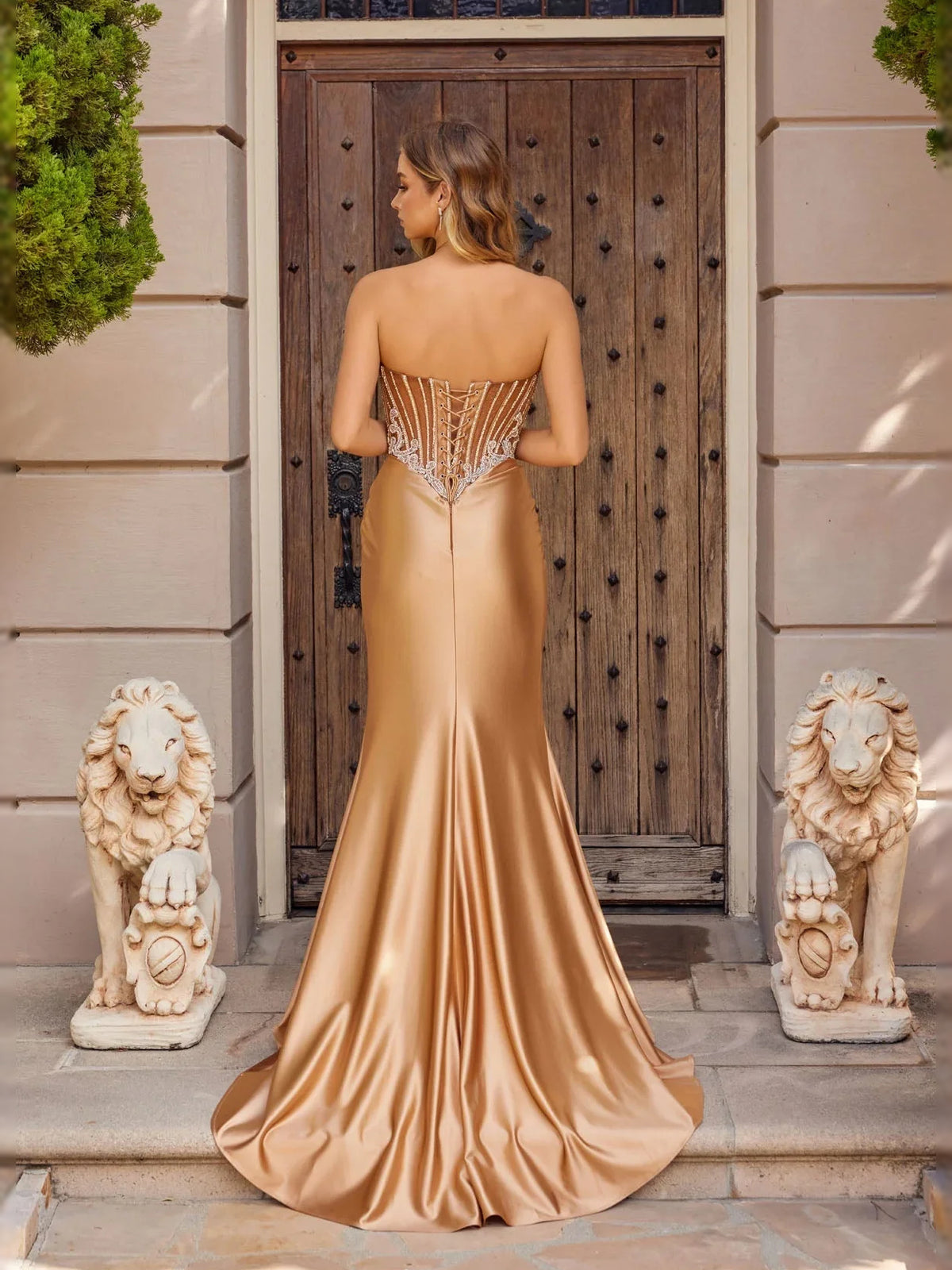 Dusty Rose floor-length prom dress, alternate view showing the skirt and hem