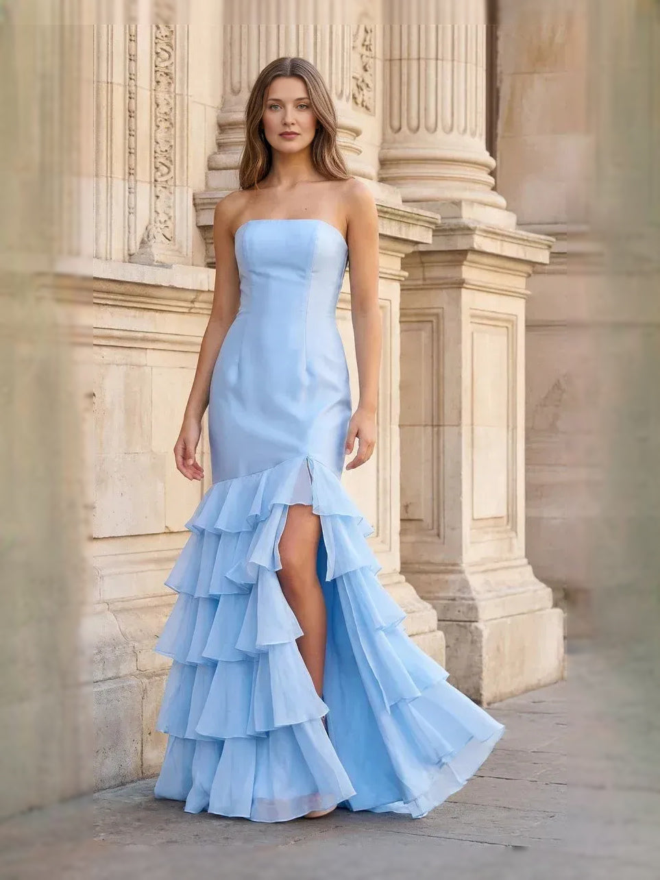 Sky Blue floor-length prom dress, alternate view showing the skirt and hem
