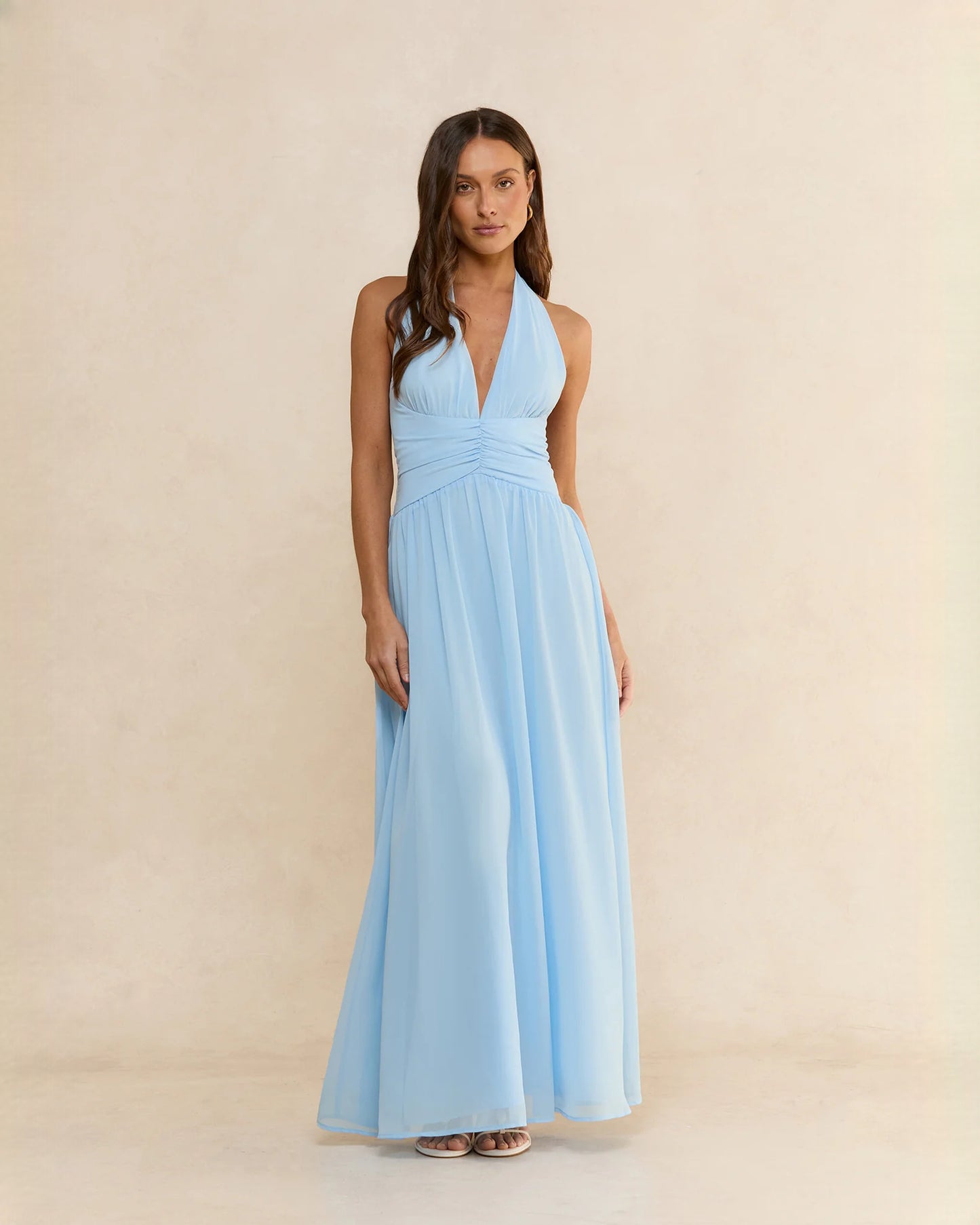 halter neck chiffon a-line maxi bridesmaid dress - image 5