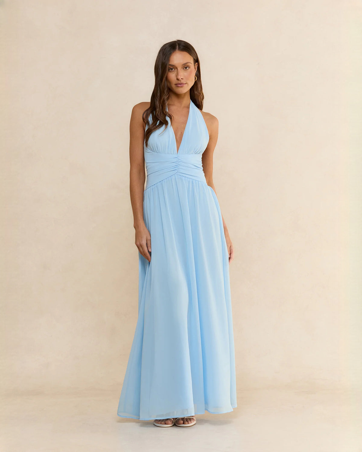 halter neck chiffon a-line maxi bridesmaid dress - image 5