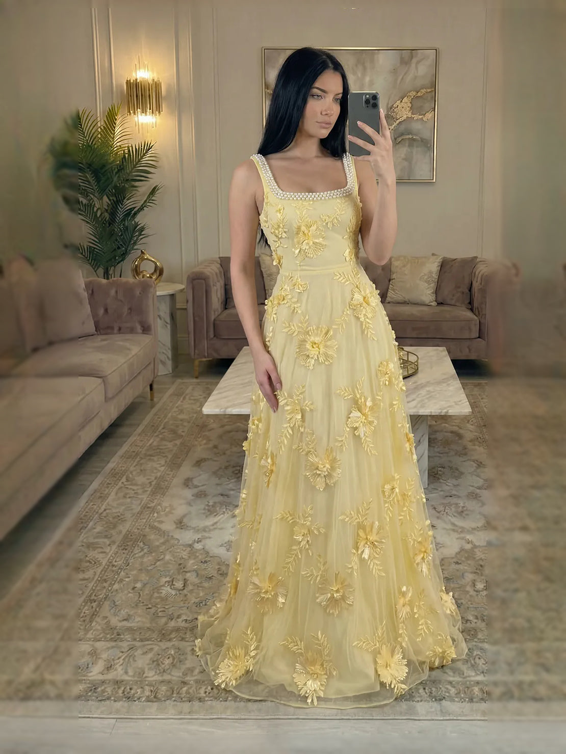 Daffodil floor-length prom dress, alternate view showing the skirt and hem