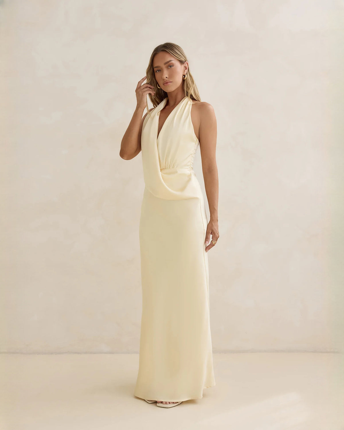 halter neck satin a-line maxi bridesmaid dress - image 5