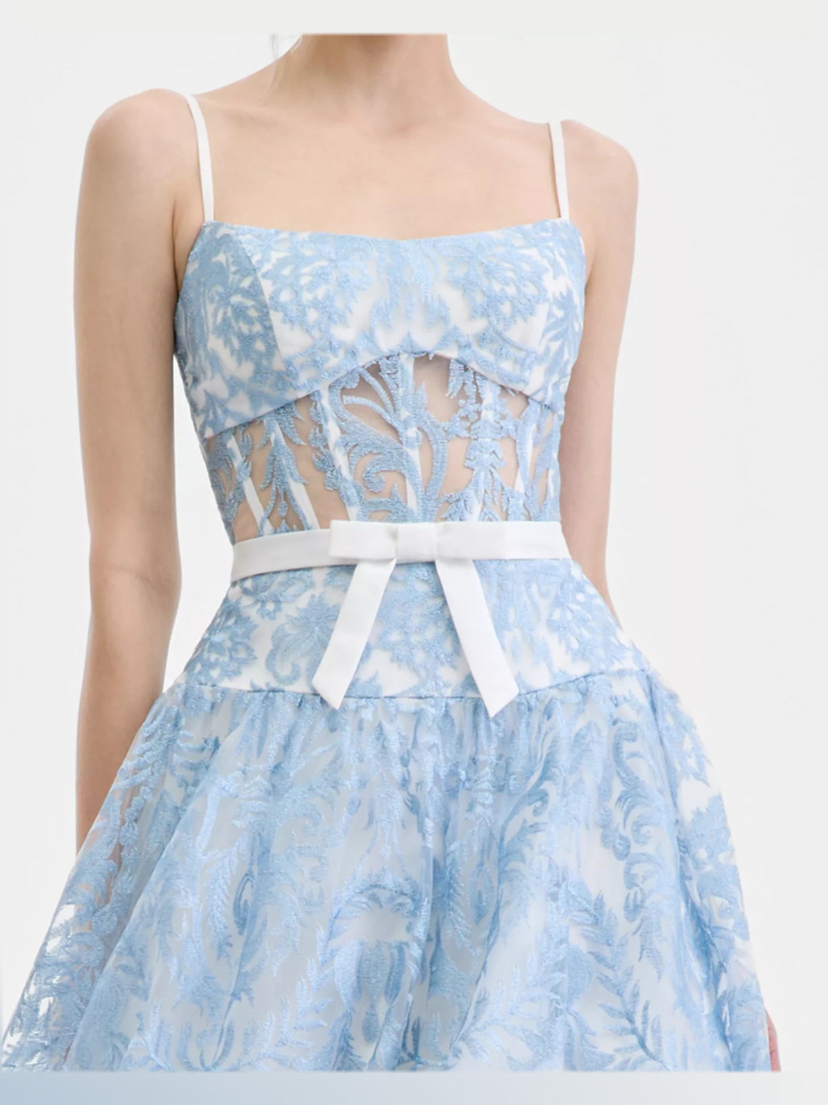 Light Blue floor-length prom dress, alternate view showing the skirt and hem