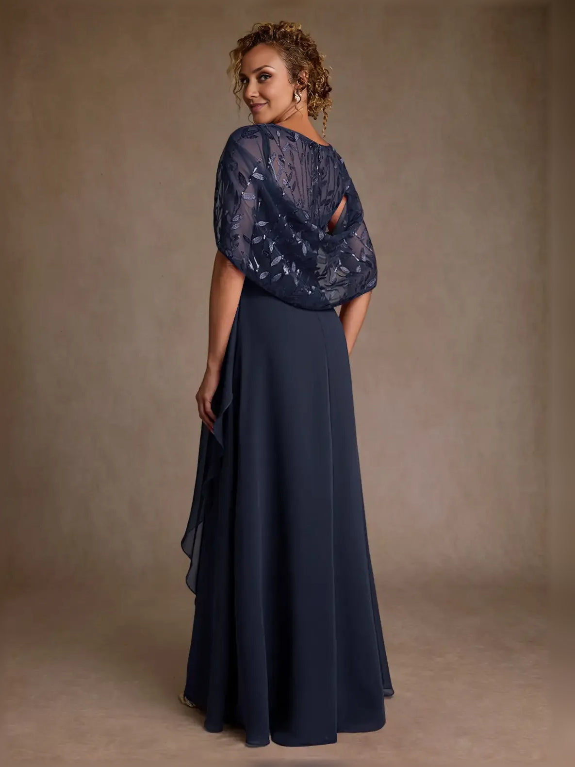 Dusty Rose maxi mother of the bride dress, alternate view showing the skirt and hem