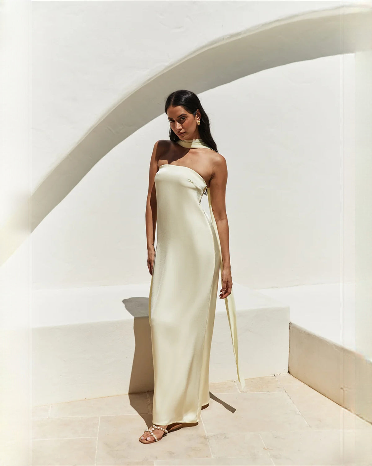strapless satin a-line maxi bridesmaid dress - image 5