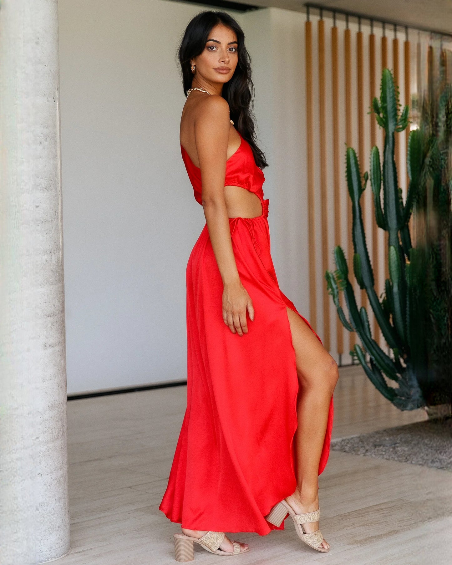 sleeveless satin a-line maxi bridesmaid dress - image 5