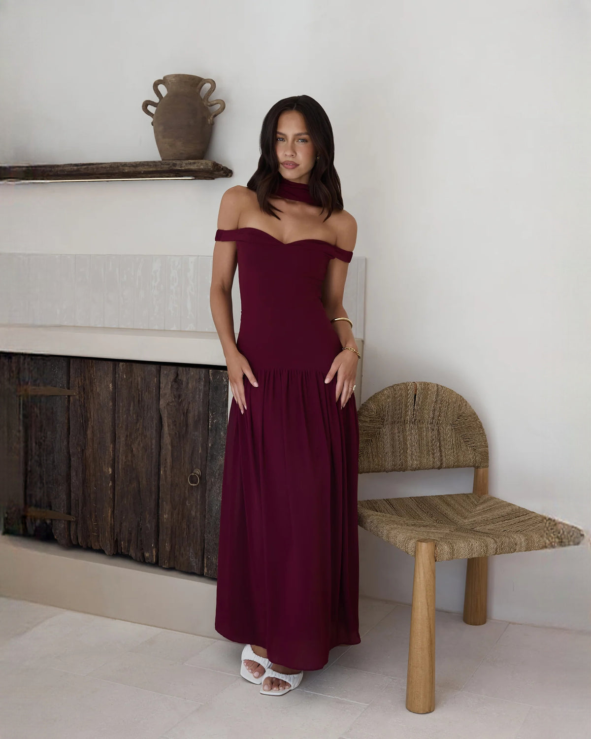 sleeveless structured satin a-line maxi bridesmaid dress - image 5