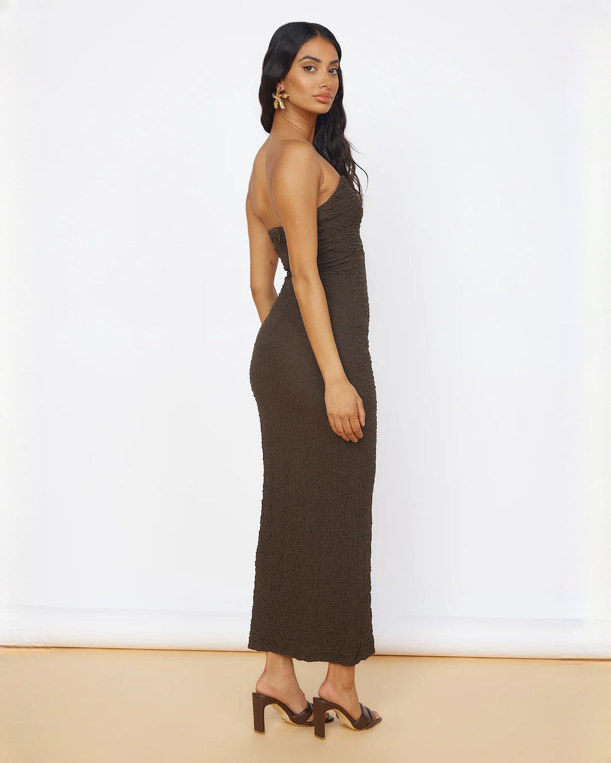 sleeveless structured satin a-line maxi bridesmaid dress - image 5