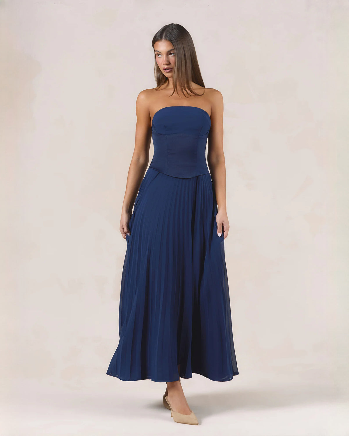 strapless chiffon a-line maxi bridesmaid dress - image 5