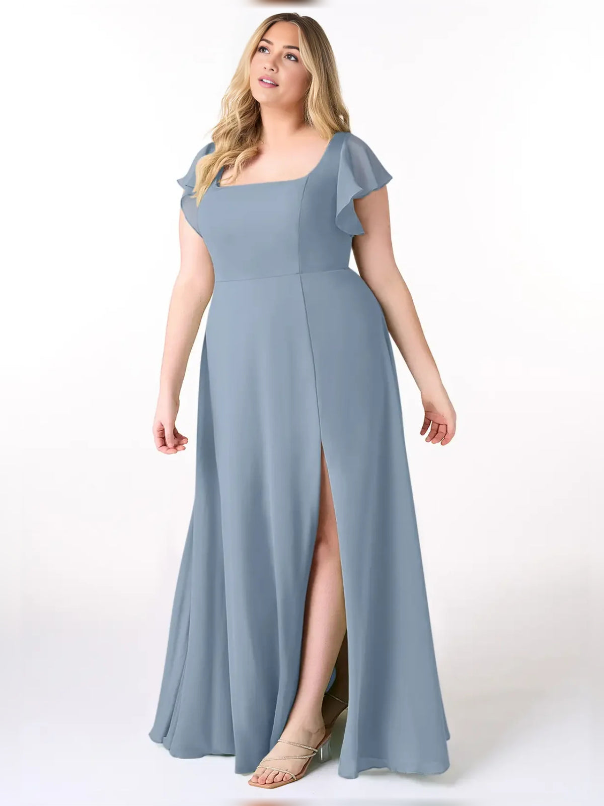 Burnt Orange maxi bridesmaid dress, alternate view showing the skirt and hem