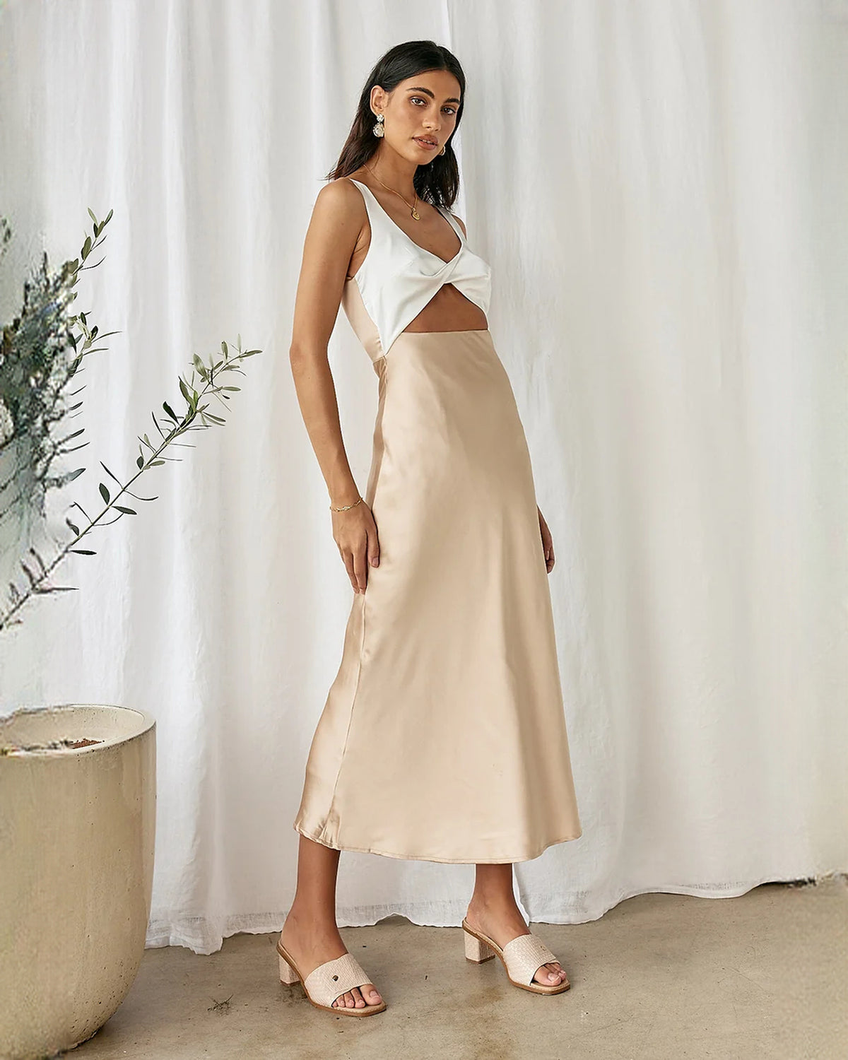 sleeveless satin a-line maxi bridesmaid dress - image 5