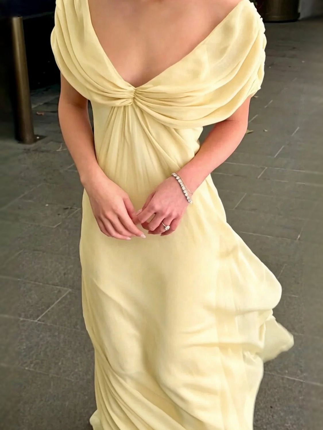 Pale Lemon floor-length bridesmaid dress, alternate view showing the skirt and hem