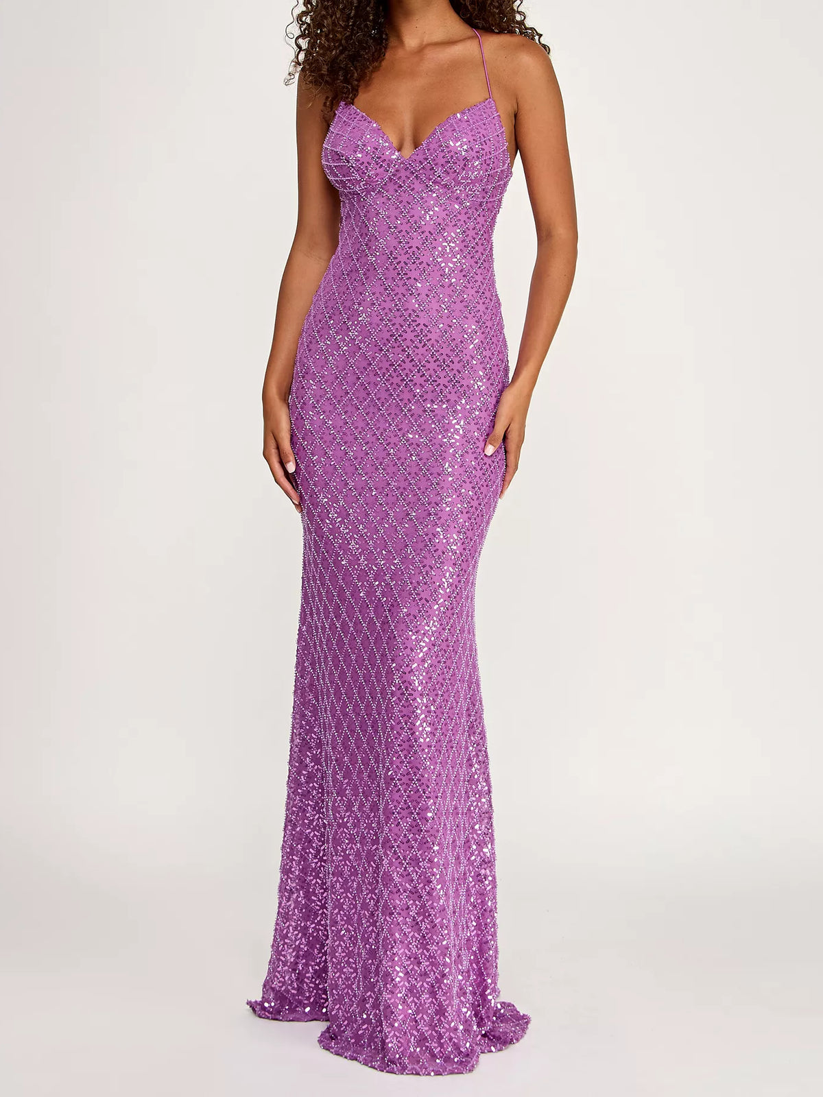 Orchid mermaid floor-length formal dress with beading, alternate view showing the skirt