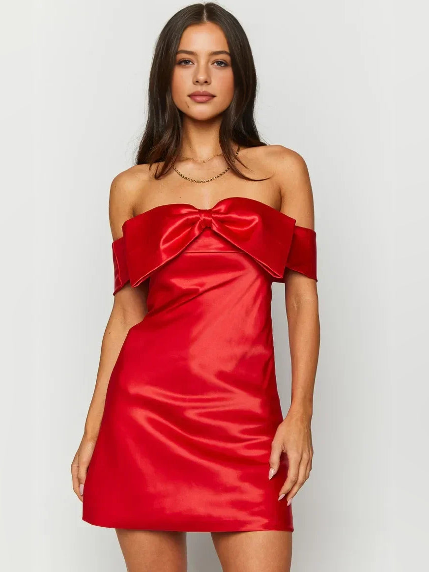 Red mini homecoming dress, alternate view showing the skirt and hem