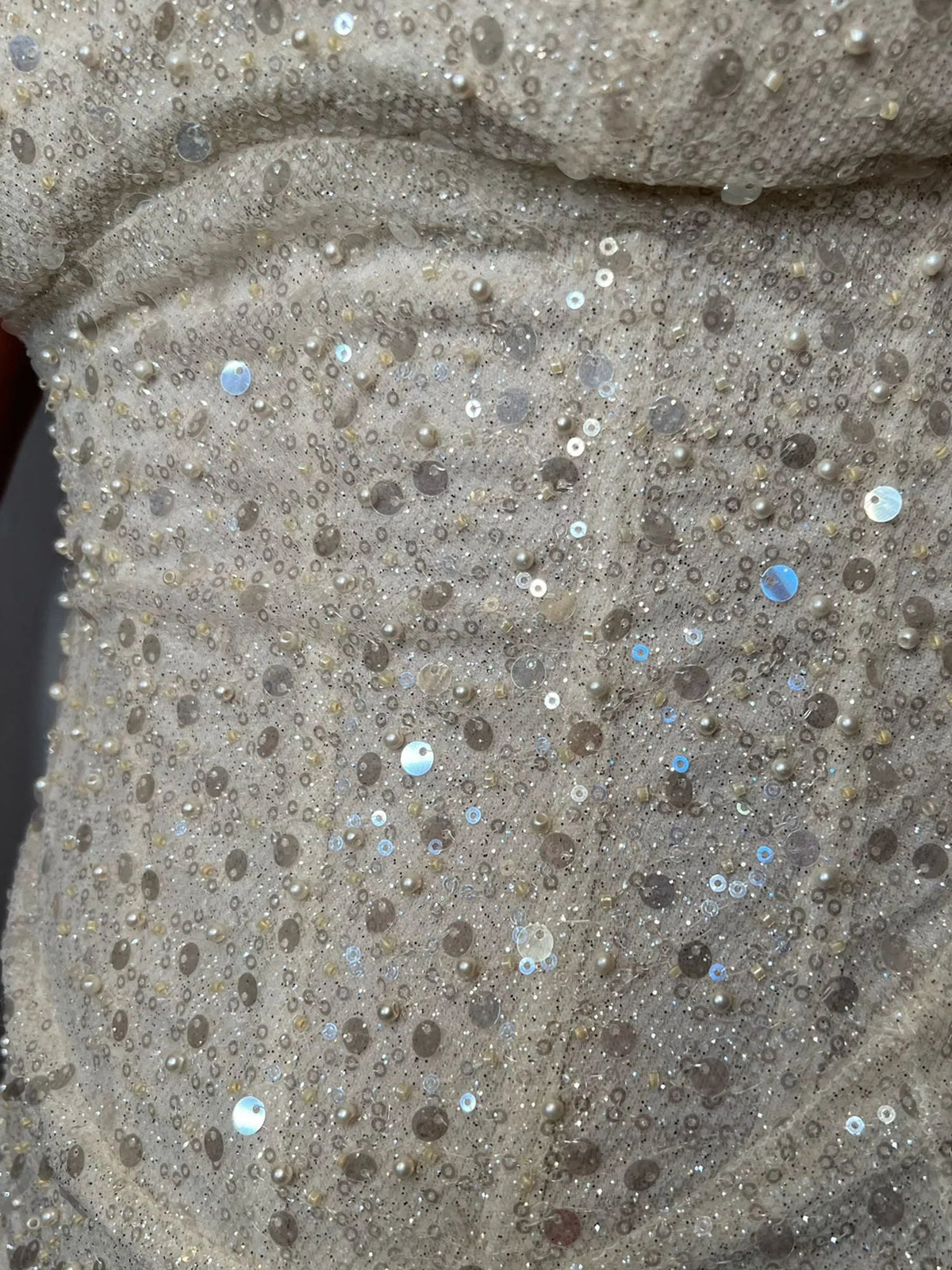 Cream floor-length prom dress, alternate view showing the skirt and hem