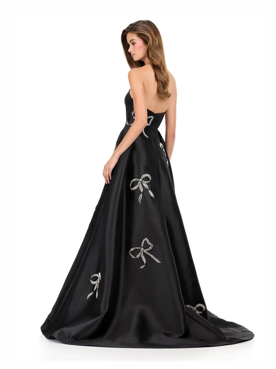 Red maxi prom dress, alternate view showing the skirt and hem