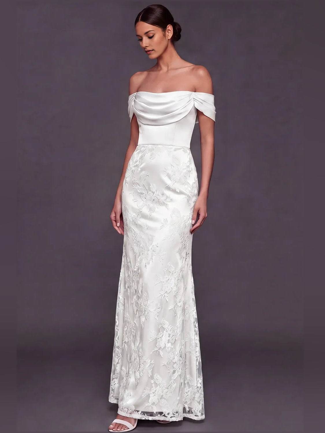 White maxi bridesmaid dress, alternate view showing the skirt and hem