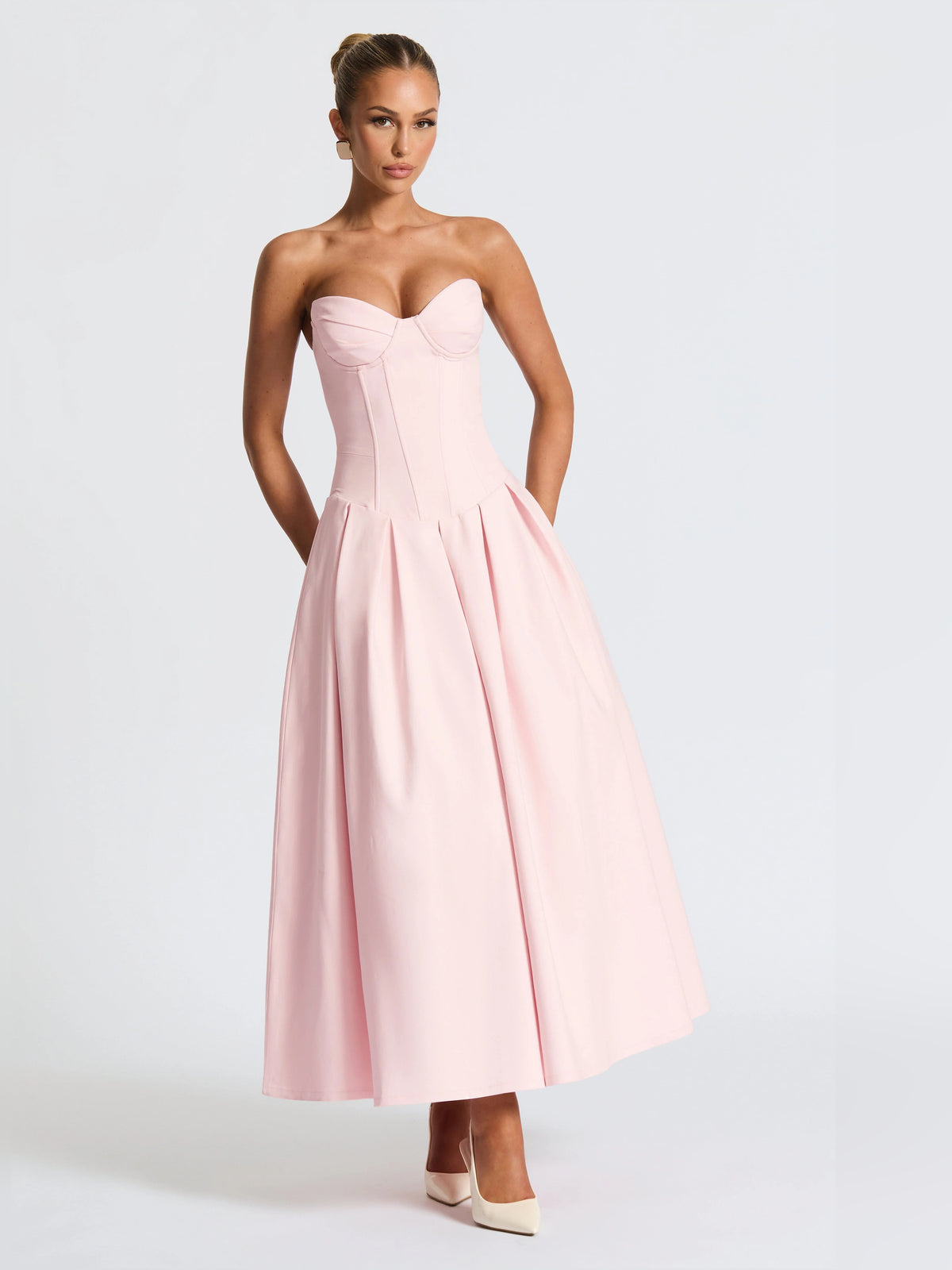 Blush midi formal dress, alternate view showing the skirt