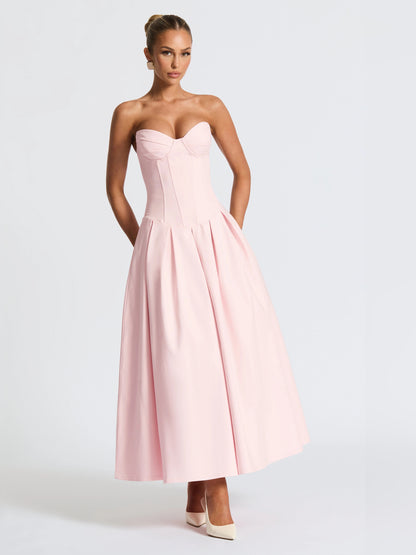 Blush midi formal dress, alternate view showing the skirt